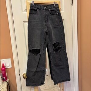 Adika Blaine High Rise Wide Leg Distressed Jeans Washed Black M